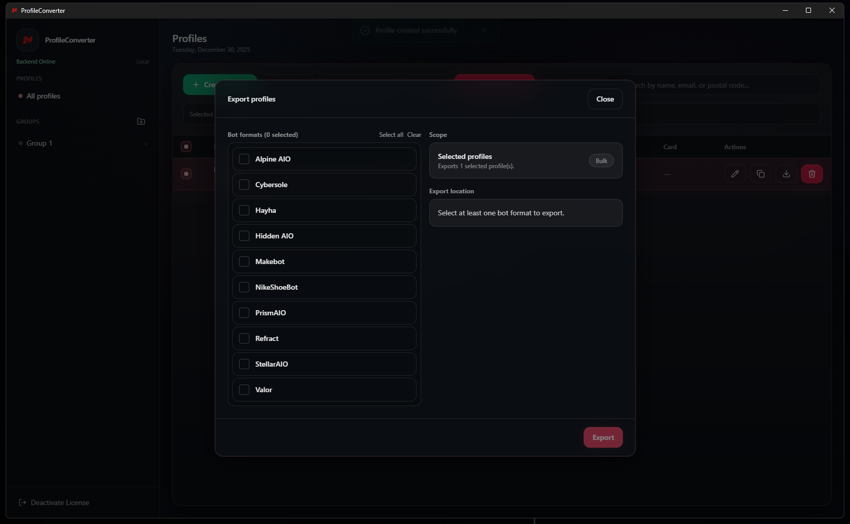 Convert profiles view