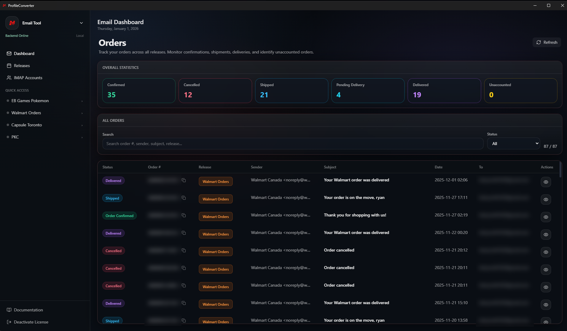 Order tracker screen